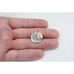 Mixed Metal Sun and Moon Charm, Mixed Metal Sun and Crescent Moon Charm